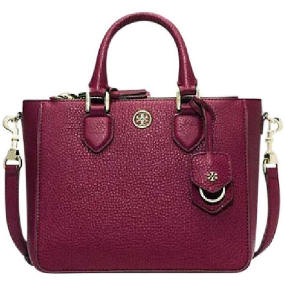 NEW Tory Burch Robinson Wine Red Pebbled Leather Mini Square Tote/Crossbody Bag - Picture 3 of 16